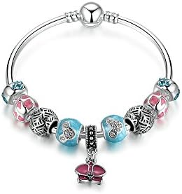 Pulseras De Mujer Silver Plated Lovely Pendant Pink European Glass Beads Charm Bracelets
