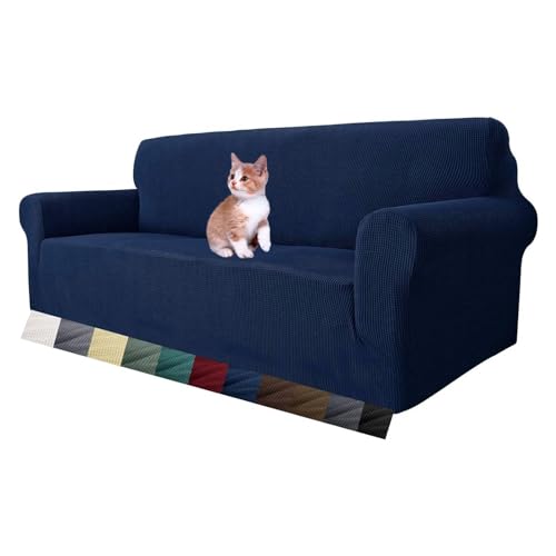 MAXIJIN Super Stretch Sofa Cover for 3 Seater, 1 Piece Universal Jacquard Spandex, Pet Friendly Protector (3 Seater, Navy Blue)