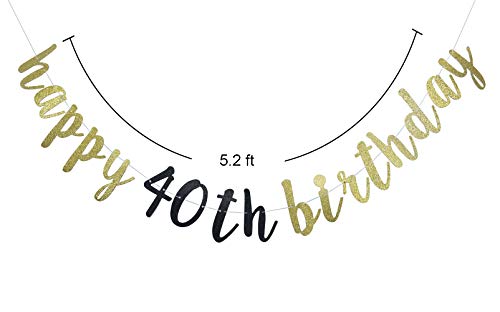 Happy-40th-Birthday-Banner-for-40th-Birthday-Party-Pre-Strung-Decorations-Gold-Black-Glitter