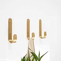 HoneiLife Coat Hooks Wall Hanger - J-Shaped Brass Coat Rack Wall Mounted Towel Hooks Metal Bathroom Hooks Kitchenware Organizer Handmade Wall Hook Rack Hat Hooks Key Holder,-S, 3 Pack