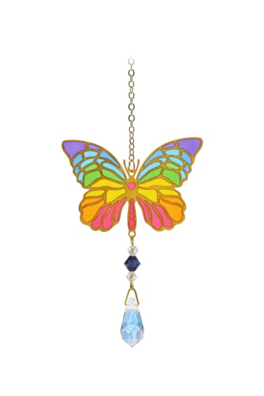 Wild Things Gifts Glass Crystal Dreams Suncatcher - Rainbow Butterfly - Hanging Crystal Ornament With Gold Details - Rainbow Effect