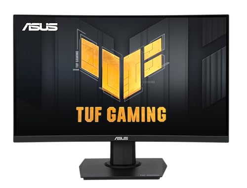 Monitor curvo ASUS TUF Gaming de 24" (23,6 pulgadas visibles) (VG24VQER) - FHD, 180 Hz, 1 ms, DCI-P3 90 %, sincronización de desenfoque de movimiento extremadamente bajo, FreeSync, Shadow Boost, cuidado de los ojos, DisplayWidget Center, garantía de 3 años