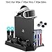 PS4 Vertical Stand Cooling Fan Universal for PlayStation 4 Slim PS4 Pro Consoles Dualshock4 Controller Charging Station for PS Move Motion Charger Dock with Game Discs Storage Holder, PSVR Glass Tray