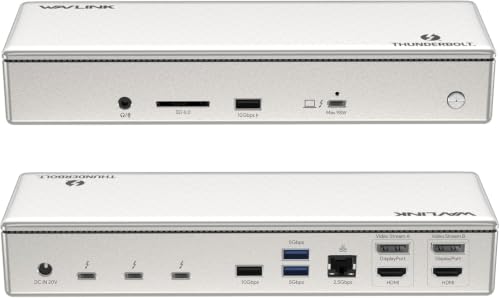 WAVLINK Thunderbolt 4 Docking Station 15-in-1, 96W PD, Single 8K/Quad 4K Display Docking Station with 2 DP/2 HDMI, 4 Thunderbolt 4 Ports, 4 x USB A, 2.5 GbE, SD, Audio/Mic, Compatible with MacBook Pro