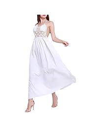 GEDURIE Vestido largo de cuello en V para mujer sexy playa Crohchet