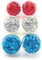 Glitter Filled Bubble Earrings on Plastic Post Studs, 10mm Pink, Holo, Aqua