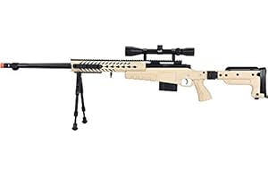 Lancer Tactical WellFire MB4418-3 Bolt Action Airsoft Sniper Rifle with Scope and Bipod TAN 380 FPS
