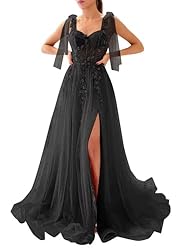 Dymaisei Appliques Tulle Prom Dresses Spaghetti