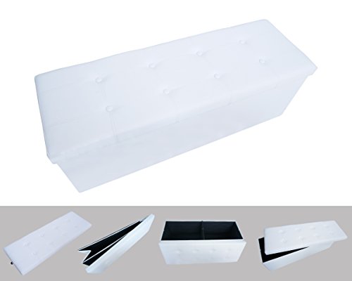 TodecoLeather look folding Bench, Folding Storage Ottoman - Maximum load: 330 lbs - Material: Faux leather - Stitched and tufted finish, 43.3 x 15 x 15 inch, White