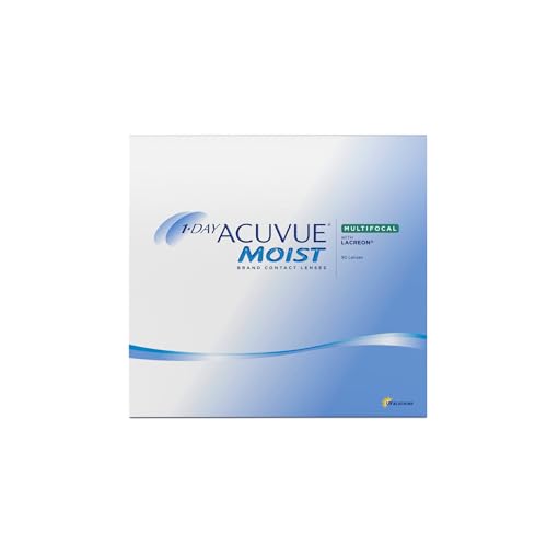 ACUVUE MOIST 1-DAY Multifocal Tageskontaktlinsen spenden Feuchtigkeit – Tageskontaktlinsen mit -0.25 dpt, Add. Hoch und BC 8.4 – UV Schutz & Komfortables Tragegefühl – 90 Linsen