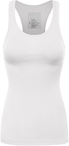 BA Women's Basic Ribbed Casual Striped Solid Racerback Tank Top WHITE L