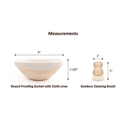 9 Inch Round Bread Proofing Basket Set with Cloth Liner and