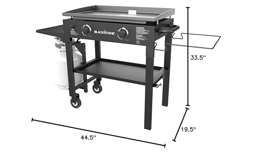 Blackstone 1853 Flat Top Gas Grill 2 Burner Propane Fuelled Rear Grease Management System 28” Outdoor Griddle Station for Camping with Built in Cutting Board and Garbage Holder, 28 Inch, Black
