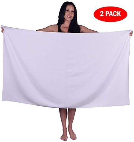 Turquoise Textile Oversize Terry Velour Bath, Beach, Pool, Spa Towel, 100% Natural Soft Turkish Cotton, Made in Turkey (2 Towels, Ivory)