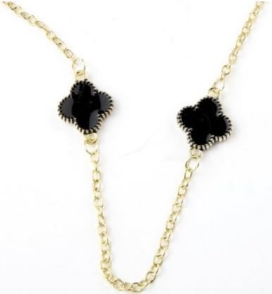 Black Clover With Gold Color Trimming Necklace