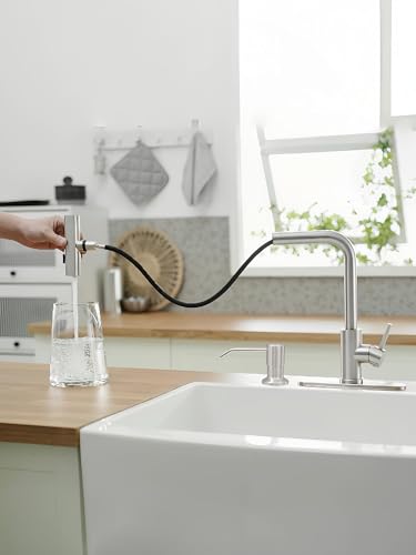 Kitchen Faucet with Pull Down Sprayer Waterfall Stainless Steel Single Handle Kitchen Sink Faucet with 3 Function Sprayer for Farmhouse RV Laundry Bar and Home Use
