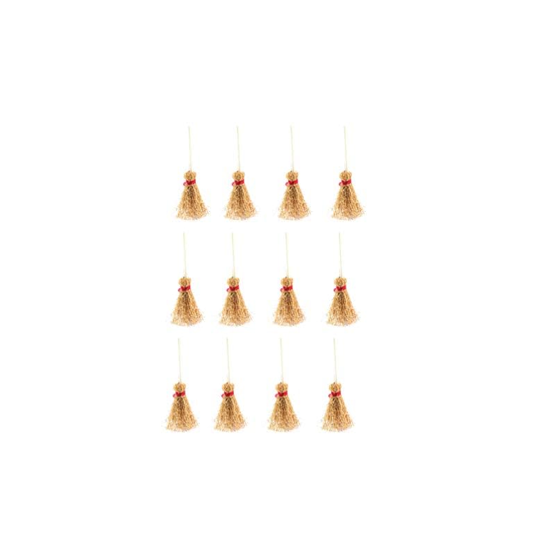 HEALLILY Mini Broom Straw Craft Decoration Artificial Brooms with Red Rope Witches Accessory for Halloween Party 12Pcs 9…