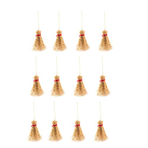 HEALLILY Mini Broom Straw Craft Decoration Artificial Brooms with Red Rope Witches Accessory for Halloween Party 12Pcs 9…