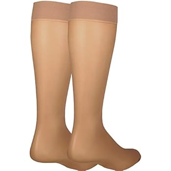 NuVein Sheer Compression Stockings for Women Fashion Silky Sheen Denier Knee High, Beige, Large