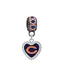 Chicago Bears Rhinestone Heart Charm Fits Most bracelet Lines Including Pandora, Chamilia, Troll, Biagi, Zable, Kera, Personality, Reflections, Silverado and More