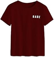 MakeMeChic Women's Letter Print T-shirt Casual Short Sleeve Top Tees Red S