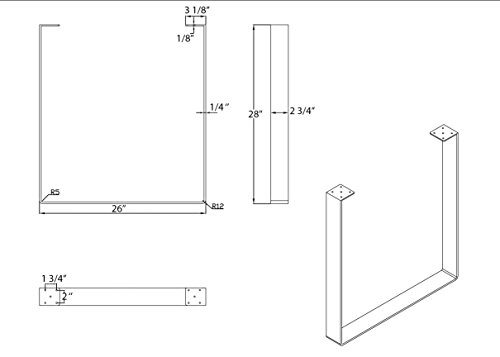 ECLV 710U Dining Table Legs, U-Shaped Heavy Duty Steel Table Legs, Office Table Legs, Computer Desk Legs, Industrial Kitchen Table Legs, Country Style Table Legs, 28" H, Black, Set of 2