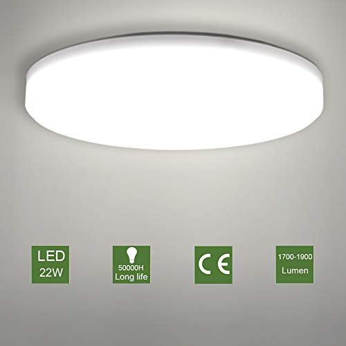 LED Ceiling Lamp, OOWOLF Modern 22W Led Ceiling Light Fixture Ultra Thin 11.8in IP44 Waterproof 1900LM 4500K Natural White for Bathroom Bedroom Kitchen Living Room Dining Balcony Corridor