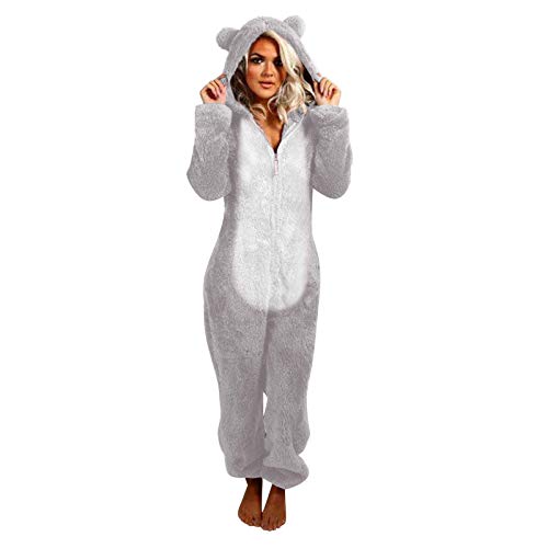 VEKDONE Women Oversized Sherpa Romper Warm Fuzzy Fleece Onesie
