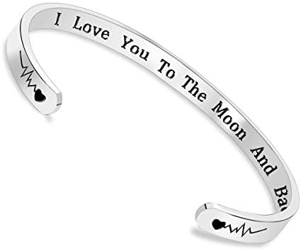 Inspirational Bracelet Heartbeat Cuff Bangle Mantra Quote Keep Going Stainless Steel Engraved Motivational Encouragement High Polished Bracelet Secret Message Band Bangle Gift for Mom,Women,Girls