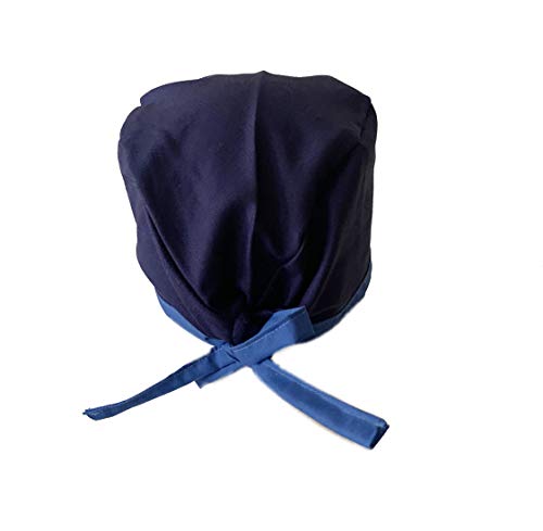 Grace N May Unisex Mens Tie Back Scrub Cap Different Print and Pattern (Unisex Blue Navy and Light Blue Trim)