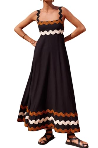 LunaJany Women's Casual Summer Shirred Back Vacation RIC Rac Flowy Maxi ...