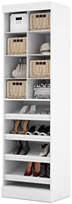 BestarPur 25W Closet Shoe Organizer with Shelves and Cubbies in White, Narrow Footwear Storage Cabinet for Bedroom, Entryway, Mudroom
