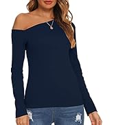 YYA Women's Off The Shoulder Tops Casual Long Sleeve Shirts Solid Slim Fit Blouse Fashion