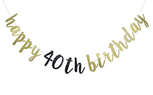 Happy-40th-Birthday-Banner-for-40th-Birthday-Party-Pre-Strung-Decorations-Gold-Black-Glitter