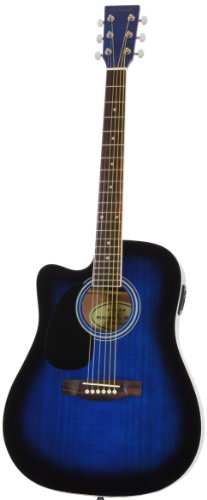 Jameson Guitars Full Size Thinline Acoustic Electric Guitar with Free Gig Bag Case & Picks Blue Left Handed
