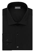Kenneth Cole Reaction Men's Technicole Slim Fit Stretch Solid Spread Collar Dress Shirt , Black, 15