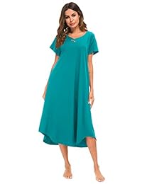 Camisón de noche para dama, de algodón, de manga corta, con bolsillos, tallas S-XXL