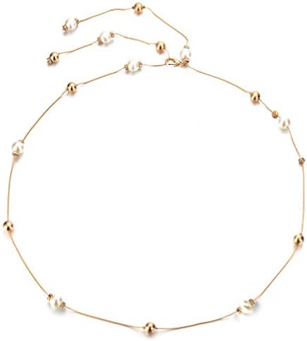 Womens Low Waist Chain Belt Thin Pearl Waistband For Female Dress