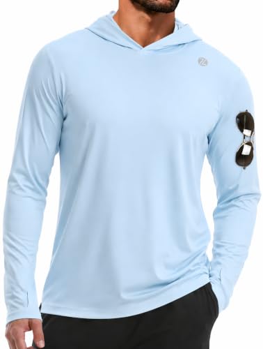ZITY Men's Sun Protection Shirts Long Sleeve Rash Guard Hoodie UV UPF 50+ Fishing Running Athletic Sweatshirts Light Blue M at Amazon