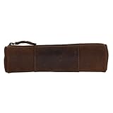 Leather Pencil Pouch - Zippered Pen Case For School, Work & Office By Rustic Town (Dark Brown)