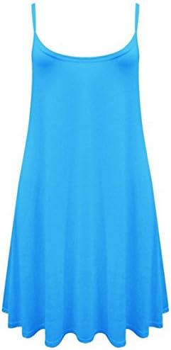 FashionMark Womens Plain Strappy Viscose Jersey Flared Swing Cami Dress