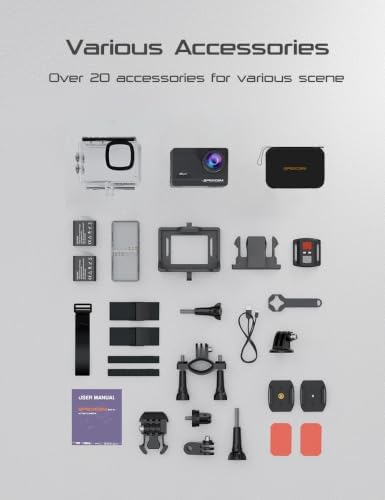 Cámara Deportiva 4K60 EIS con Bolsa Organizadora WiFi Cámara subacuática Impermeable 40M Action Camera Gran Angular 2.4G Remoto 2 baterías de 1350mAh y Accesorios Multiples
