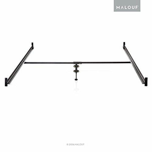 MALOUF Structures Hook-on Metal Bed Rails with Center Bar and Adjustable Height Support Foot, Twin/Full, Black