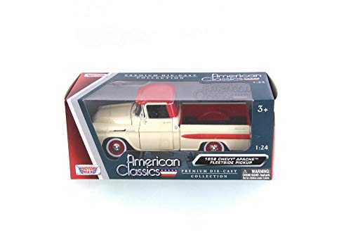 Motor Max 1958 Chevy Apache Fleetside Pickup Truck, Cream/ Red 79311AC-CRMRD - 1/24 Scale Diecast Model Toy Car
