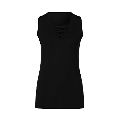 Summer Tank Tops,Women's Sleeveless Blouse Lace Up Vest Loose Criss Cross Cami Beachwear Tunics Cardigan Polos Black