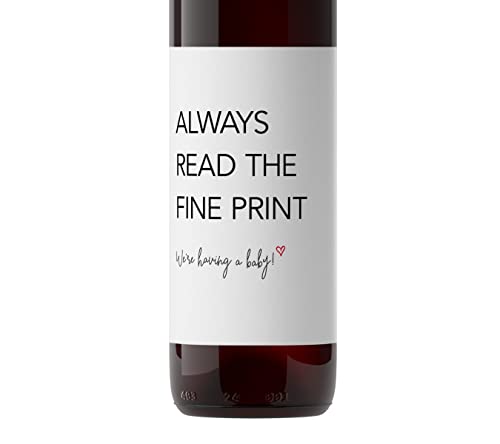 Always Read the Fine Print ● SET of 5 ● GENDER NEUTRAL Pregnancy Announcement Wine Labels, Baby Announcement Wine Label, We are Pregnant, Pregnancy Reveal, Alternative to Card WATERPROOF (Minimalist)