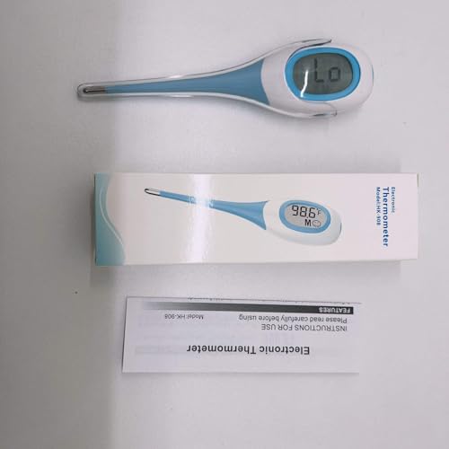 Termômetro Digital Flexível Clínico com Resultado Rápido em 8 Segundos, Visor LCD, Ponta Macia Impermeável, Medidor de Febre para Bebês, Crianças e Adultos, Alta Precisão e Alarme Sonoro (AZUL)