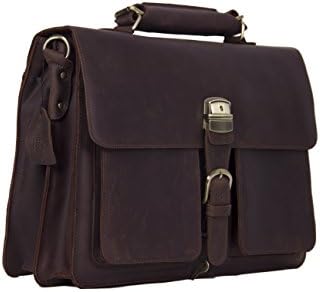 ROCKCOW Crazy-Horse Leather Briefcase Lock Key Designer Inspired Messenger Bag Handbag Fit 15 Inch Laptop