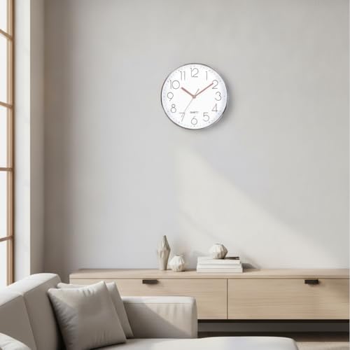 Relógio de Parede Minimalista Rose Gold e Branco 25cm x 25cm Decoração de Parede Enfeites Utilidades Domésticas Premium