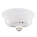 VITCHELO Indoor Outdoor USB Rechargeable LED Wireless Bluetooth Speaker With Dancing Lights & FM Radio. Portable Stereo Audio Light Up Speakers for Laptop & Phone w/ Microphone Hands-Free Calls -White